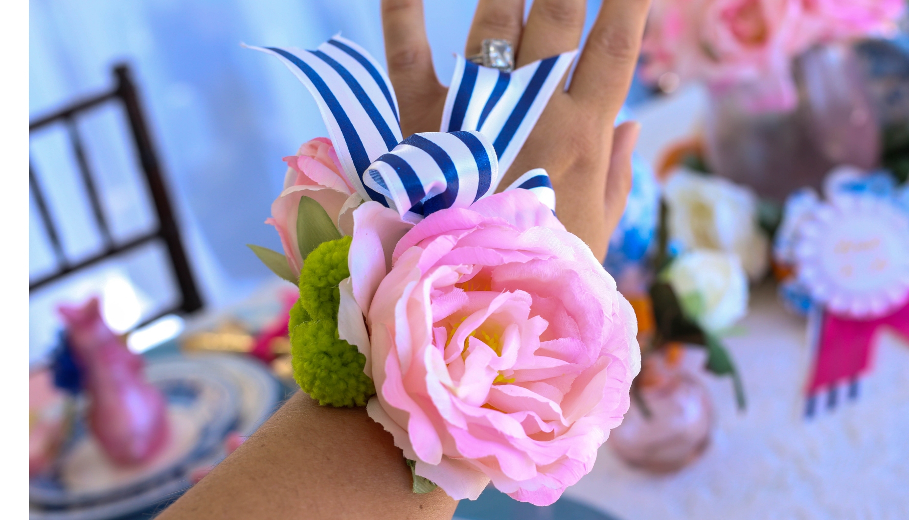 Ten June: DIY Floral Wristlet Corsage for Baby+Bridal Shower