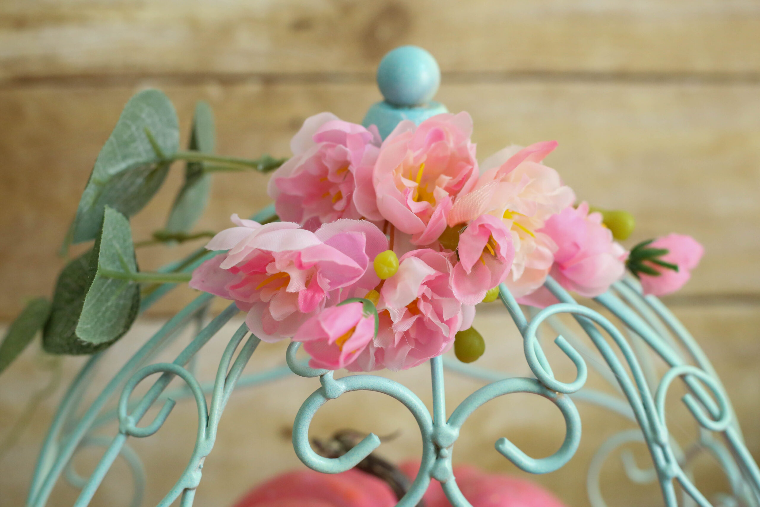 apply leaves and flowers to cinderella centerpiece