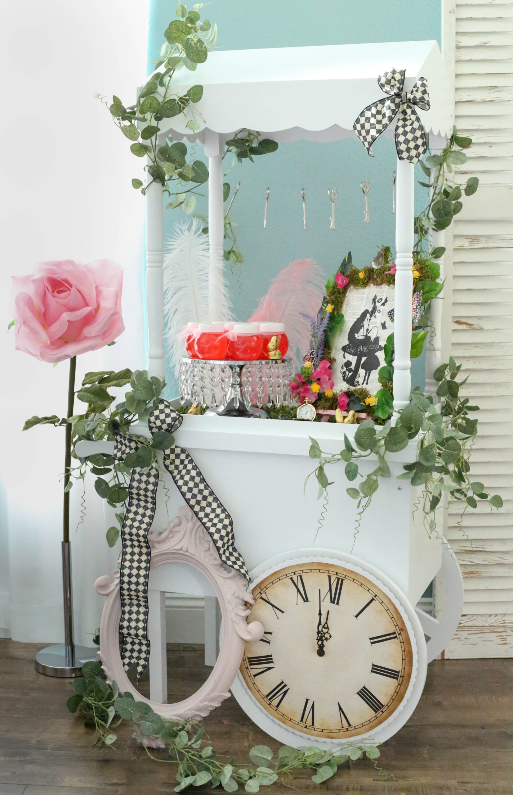 wood candy cart with easter treats