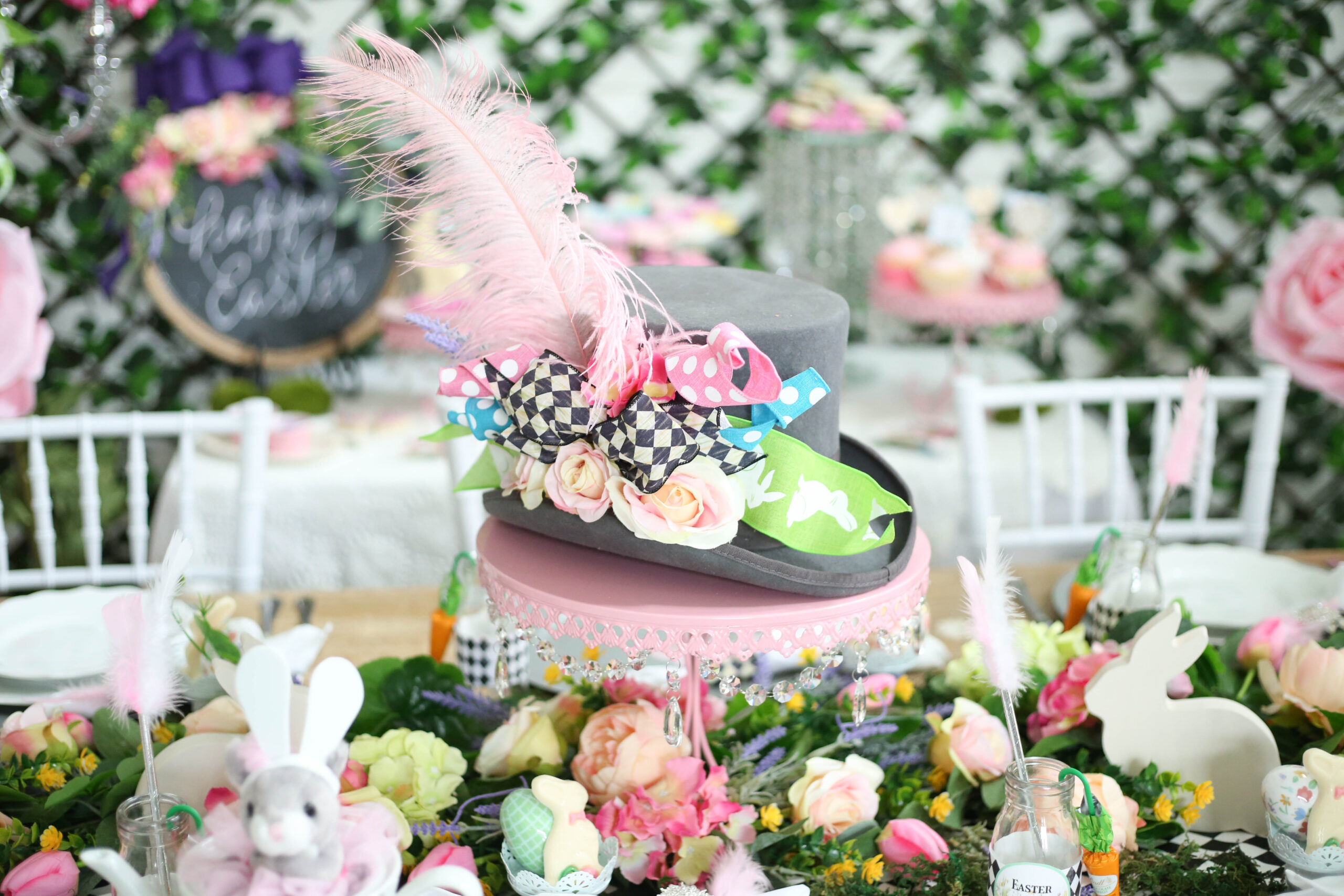 top hat centerpiece Easter in Wonderland