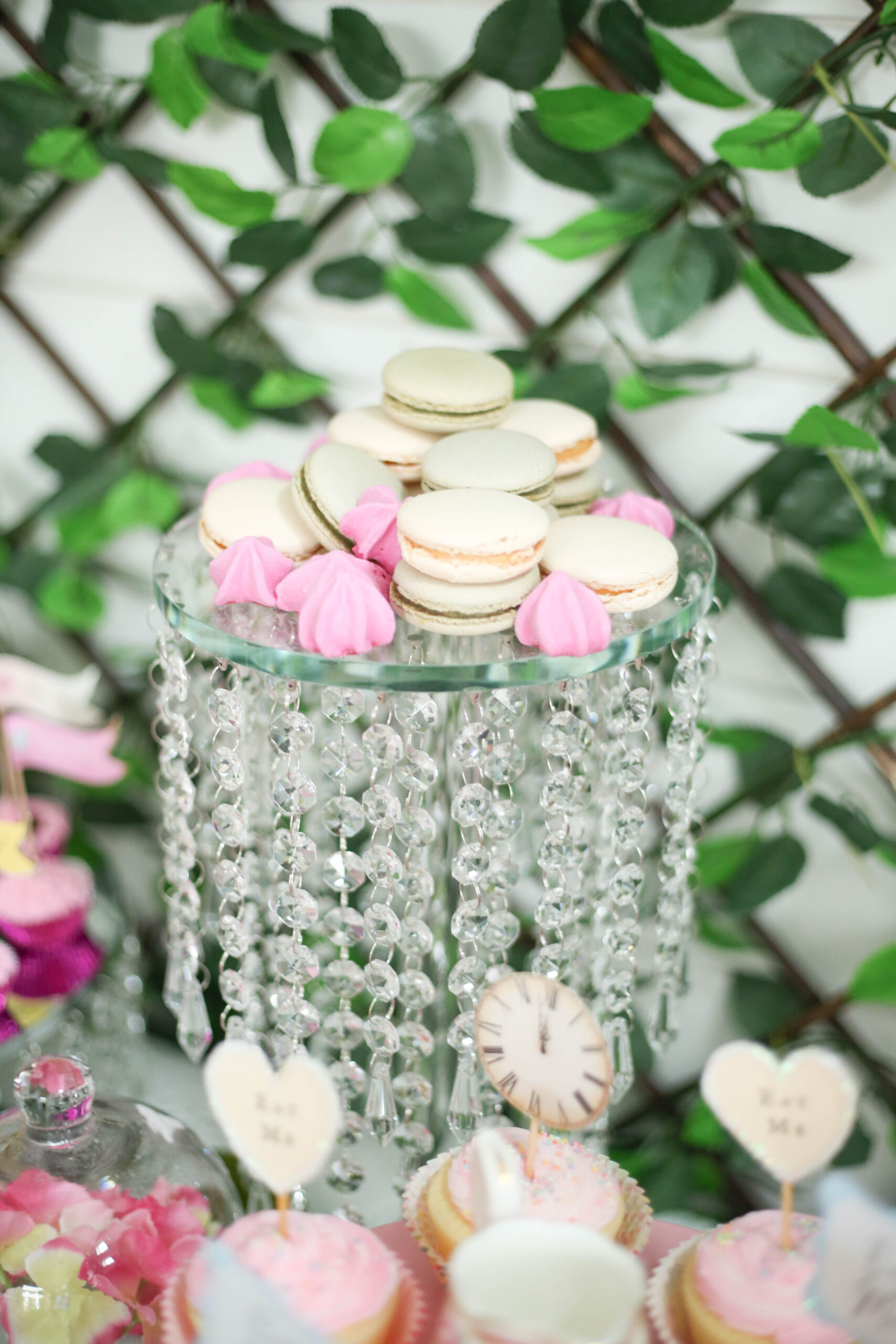 crystal cake stand with macarons
