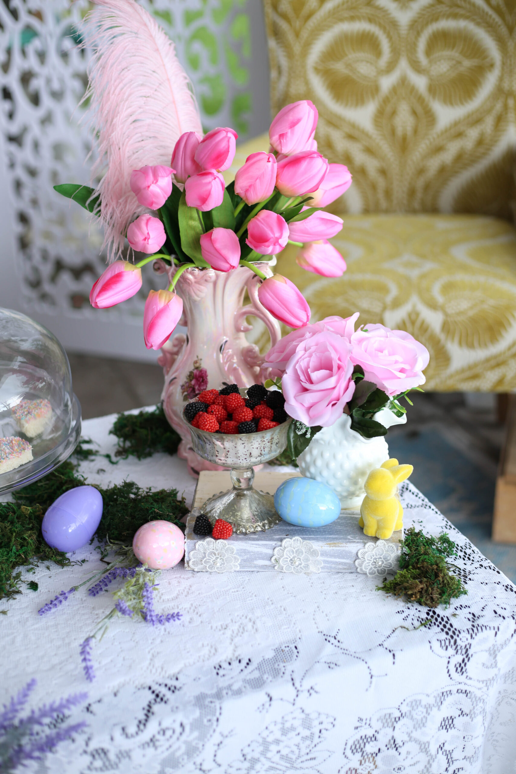 spring tulips in a pink vase