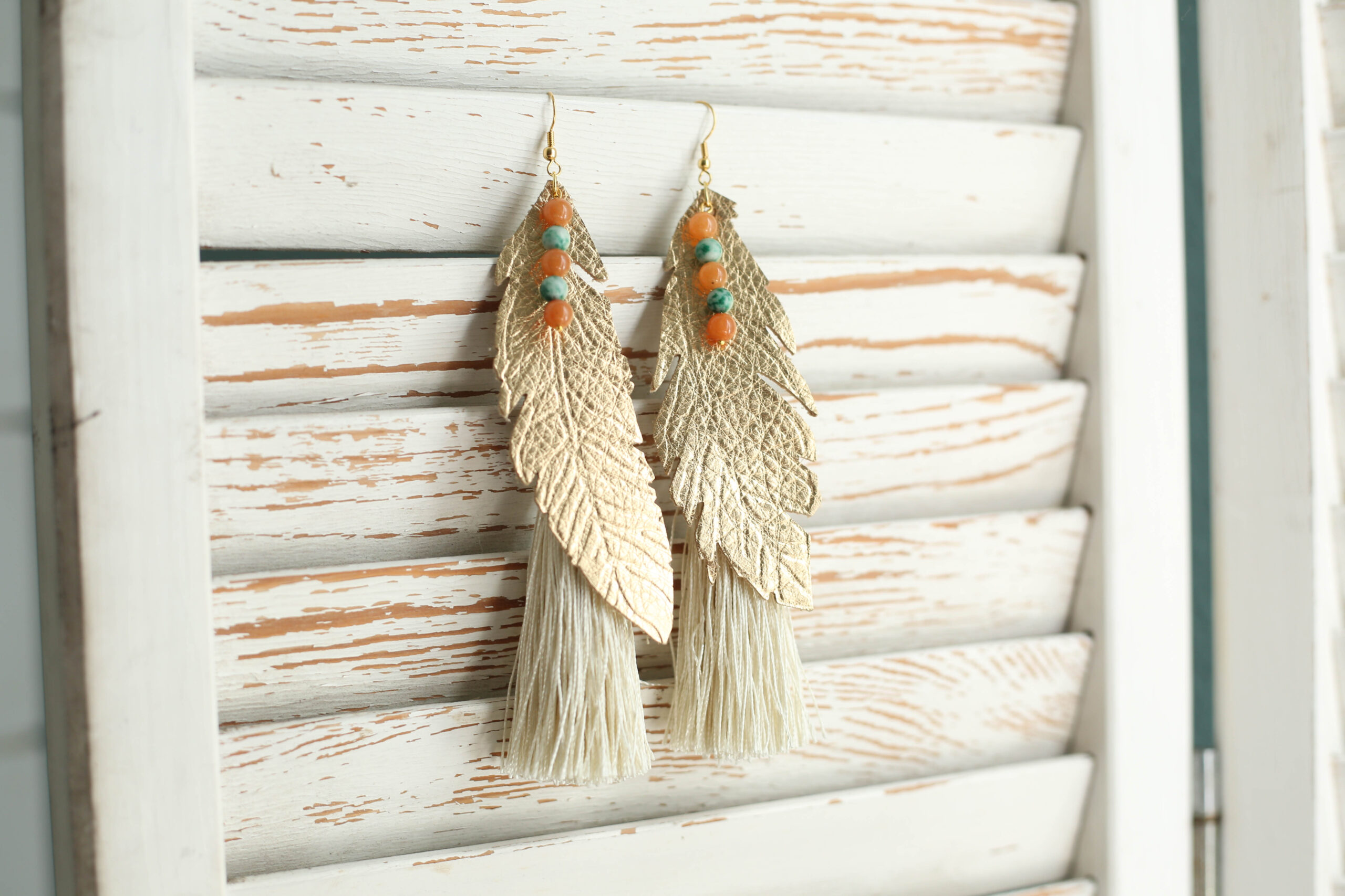 boho feather and tassel earrings