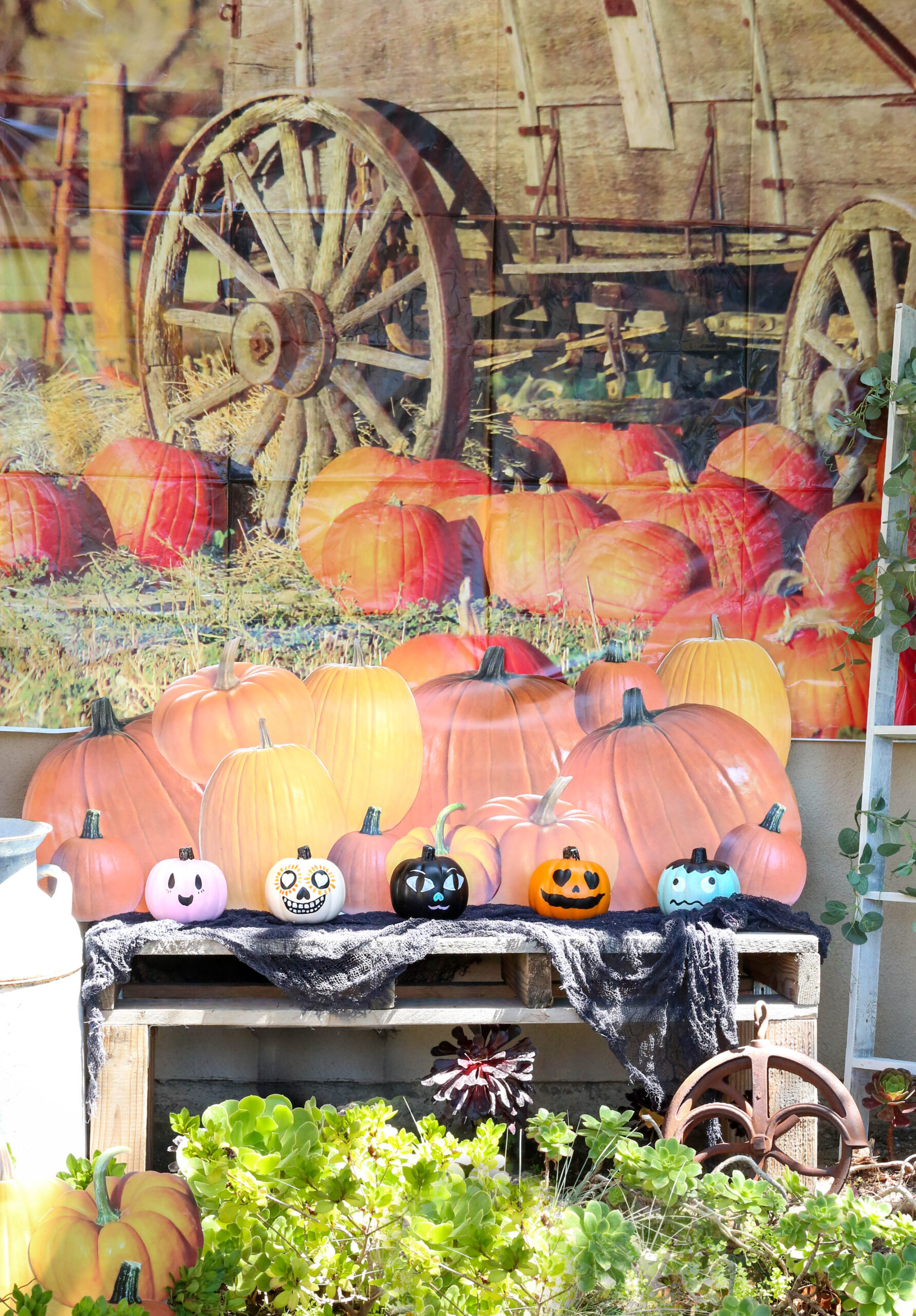 painted pumpkins front yard halloween