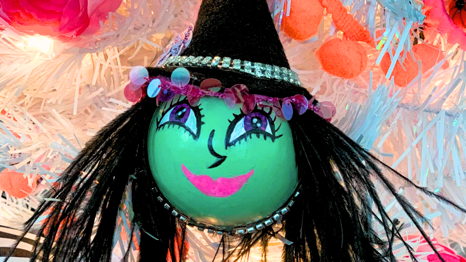 hand painted witch ornament for halloween tree